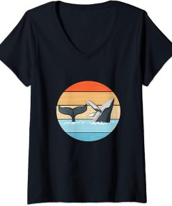 Womens Save The Whales Killer Whale Orca Smart Dolphin Retro Orca V-Neck T-Shirt