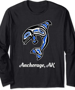 Blue Native American Anchorage AK Tribal Orca Killer Whale Long Sleeve T-Shirt