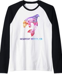 California Newport Beach Orca Killer Whale Native American Raglan Baseball Tee