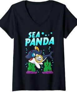 Womens Sea Panda Cute Adorable Baby Orca Whale Pun V-Neck T-Shirt