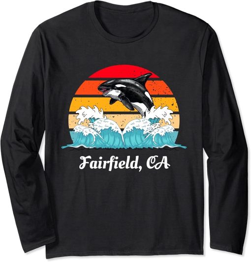 Vintage Fairfield CA Distressed Orca Killer Whale Art Long Sleeve T-Shirt