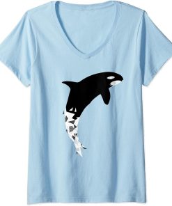 Womens Amazing Orca Whale T-Shirt Graphic Construction V-Neck T-Shirt