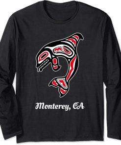 Native American Monterey CA Red Orca Killer Whale Long Sleeve T-Shirt