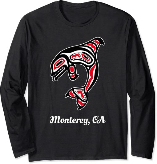 Native American Monterey CA Red Orca Killer Whale Long Sleeve T-Shirt